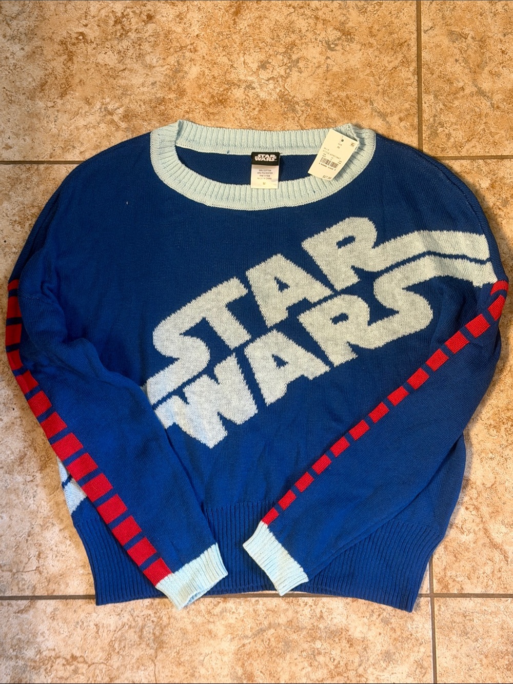 Star Wars Blue Crewneck Sweater with Red Stripe Accents